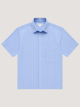 Short sleeve stripe-print blue shirt
