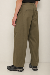 Wide-Leg Olive Cotton Trousers