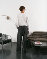 Stripe-print grey wide leg trousers