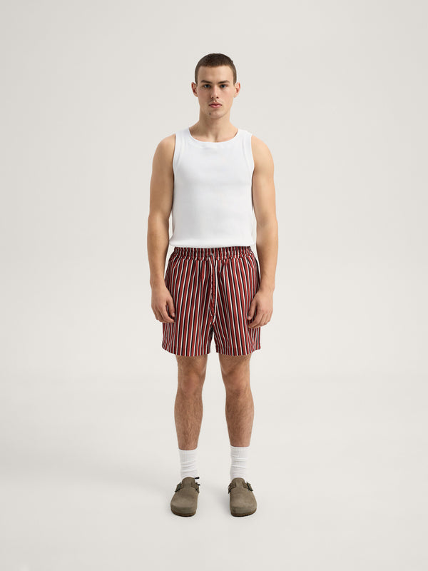 Red-striped pajama shorts