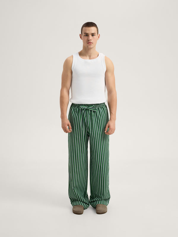 Green-striped pajama pants