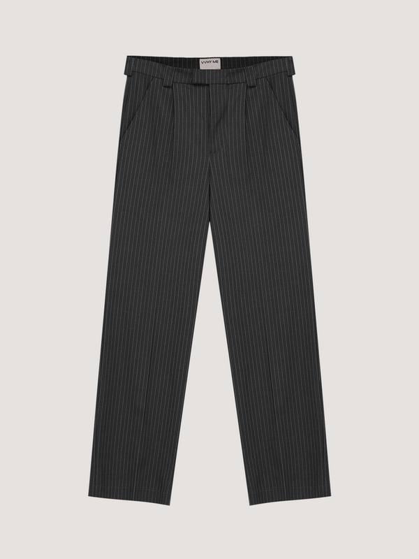Stripe-print grey wide leg trousers