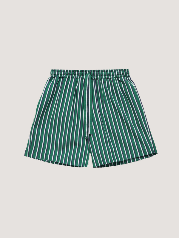 Green-striped pajama shorts