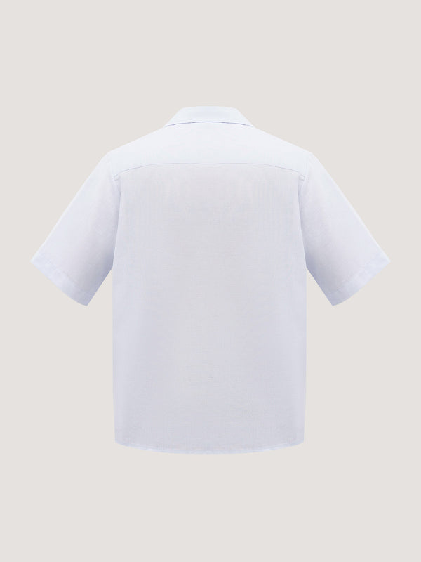 Short sleeve blue linen shirt