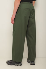 Wide-Leg Olive Cotton Trousers