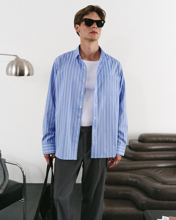 Long sleeve stripe-print blue shirt