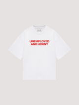 T-shirt blanc oversize « Chômeur et en manque »