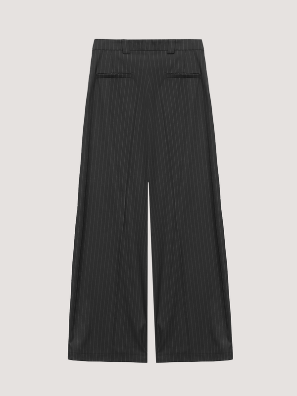 Stripe-print grey wide leg trousers