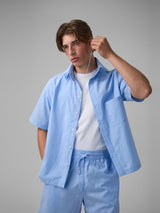 Short sleeve stripe-print blue shirt