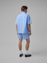 Short sleeve stripe-print blue shirt