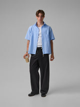 Short sleeve stripe-print blue shirt