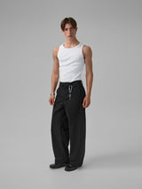 Wide-Leg Black Cotton Trousers