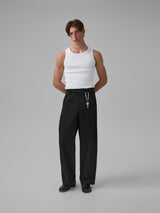 Wide-Leg Black Cotton Trousers