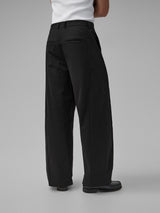 Wide-Leg Black Cotton Trousers