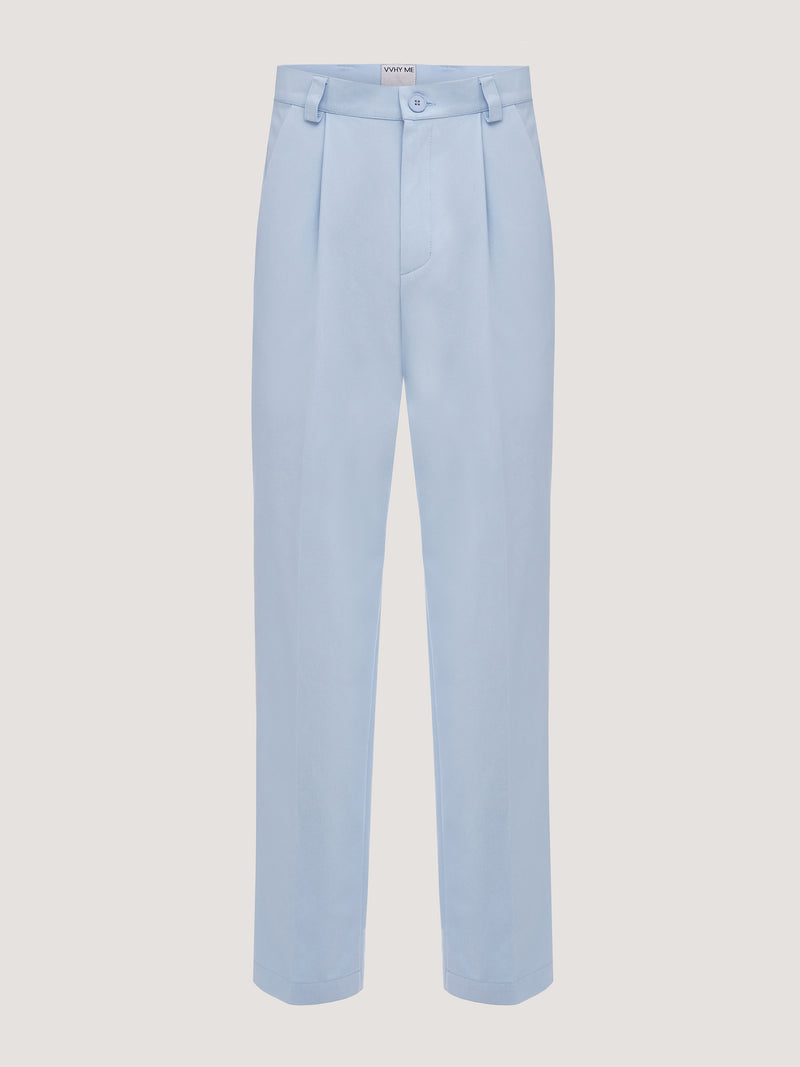 Straight Light Blue Cotton Trousers